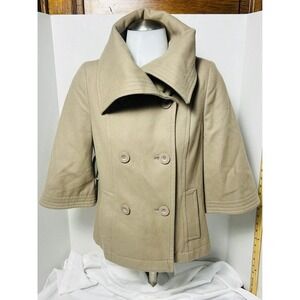 VTG Old Navy Women's 3/4-Sleeve Wool Blend, Double-Breasted Pea Coat, Tan*XSmall